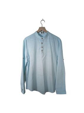 NEARKIN Light Blue Cotton Poplin Half Button Tunic Shirt Sz L